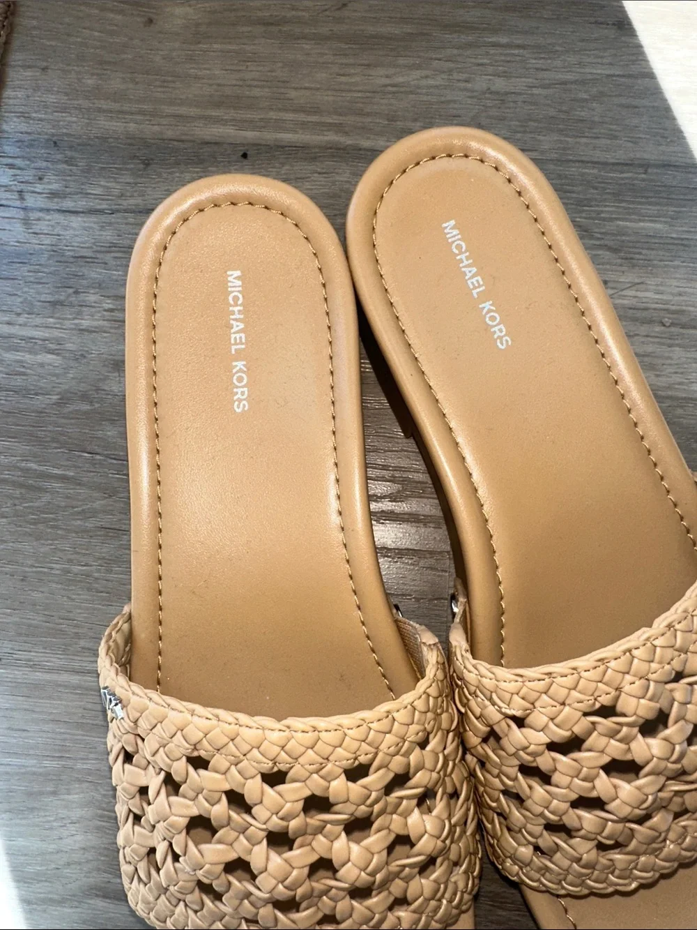 Michael Kors Woven Slide Sandals in Beige Tan